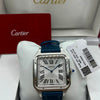 Cartier Santos Watch Silver Dial Blue Leather Strap (Copy)