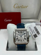 Cartier Santos Watch Silver Dial Blue Leather Strap (Copy)