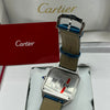 Cartier Santos Watch Silver Dial Blue Leather Strap (Copy)
