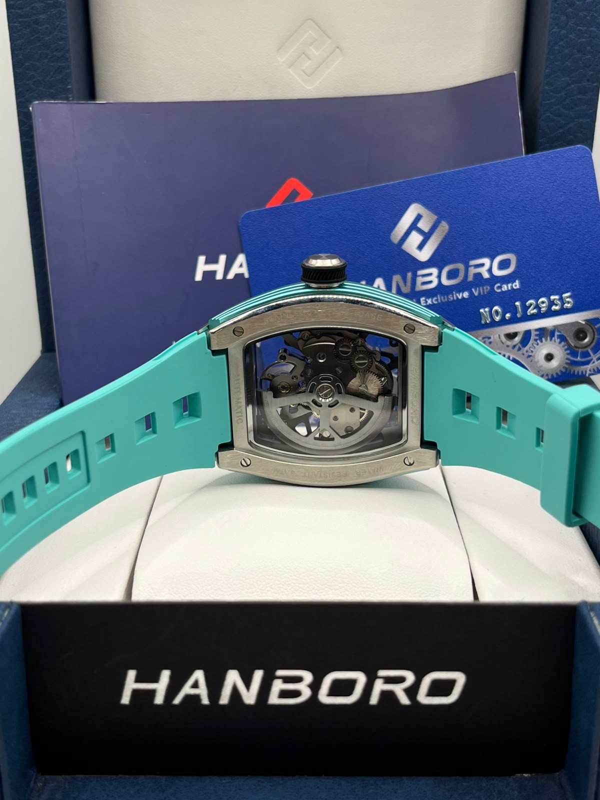 HANBORO Automatic Skeleton Watch Turquoise & Silver (ORIGINAL)