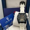 HANBORO Skeleton Automatic Watch Black Tonneau Case with White Strap (ORIGINAL)
