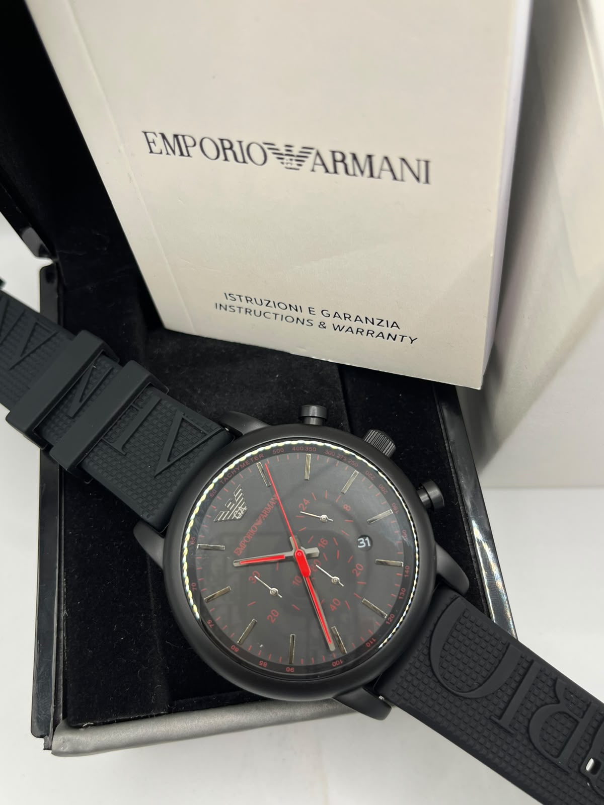 Emporio Armani Men's Black Watch with Red Accents (Copy)