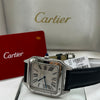 Cartier Santos Watch Silver Dial Black Leather Strap (Copy)