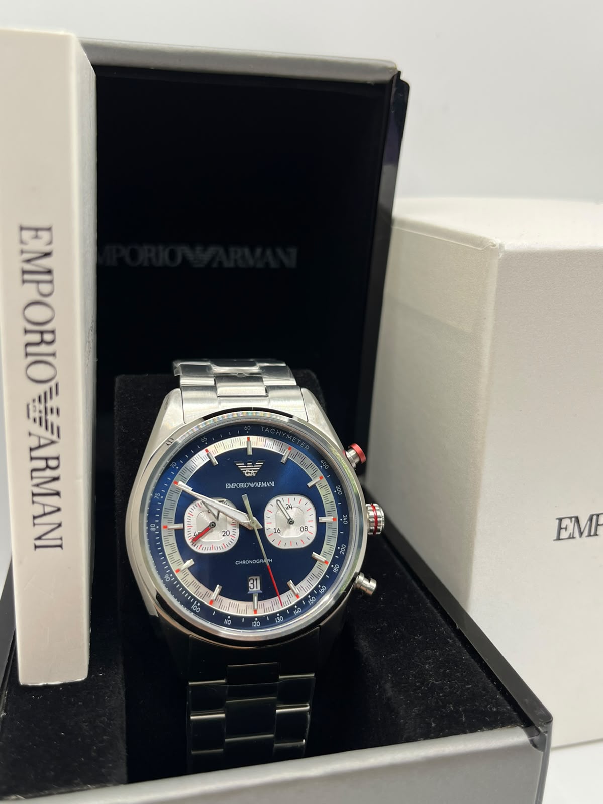 Emporio Armani Blue Dial Silver Steel Watch (Copy)