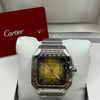 Cartier Santos Watch Yellow Dial Silver Stainless Steel Bracelet (Copy)