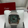 Cartier Santos Skeleton Watch Green Skeleton Dial Silver Stainless Steel Bracelet (Copy)