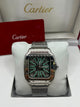 Cartier Santos Skeleton Watch Green Skeleton Dial Silver Stainless Steel Bracelet (Copy)